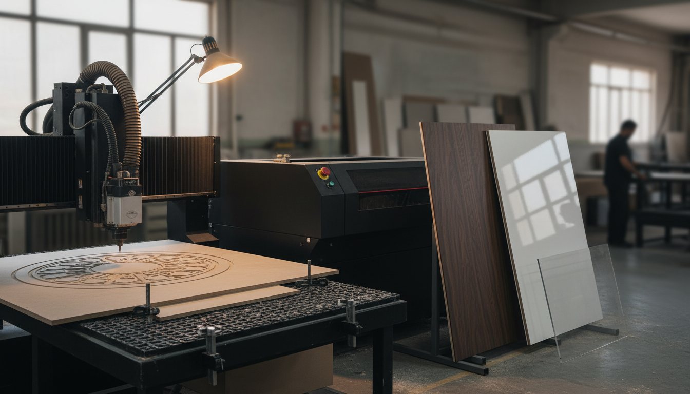 CNC router makinesi ve lazer kesim makinesi yan yana karşılaştırma